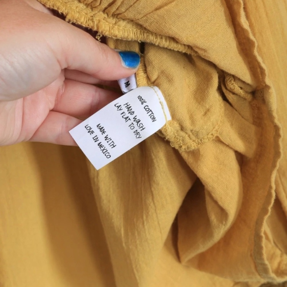 Jen's Pirate Booty X Free People mustard yellow cotton gauze crop top Sz. M - Picture 4 of 6
